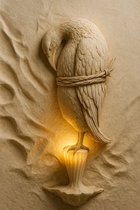 Carved bird relief wall sconce with warm integrated light